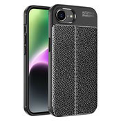 Eleganten gel ovitek Elite Guard z usnjeno teksturo in zaščito robov za iPhone 16e - obsidian black