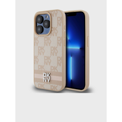 DKNY DKNY Usnjeno ohišje s karirastim enobarvnim vzorcem in potiskanimi črtami - ohišje za iPhone 14 Pro Max (roza)