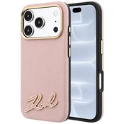 Premium ovitek Karl Lagerfeld Grained Leather with Resin Sign Logo MagSafe za iPhone 17 Pro/18 Pro - pink