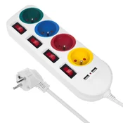 slomart Podaljšek z multiplo 4x230V + 2xUSB Maclean MCE229 W, bela