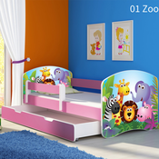 ACMA Drveni dječji krevet s bočnom stranicom i ladicom – Rozi 140×70