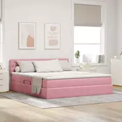 LED krevet za pohranu s madracem Ružičasta 160 x 200 cm Baršun