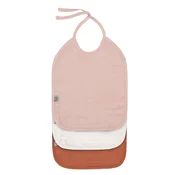 Podbradnjaci za bebe Lassig - Medium, 3 komada, Powder Pink/ Milky/Rust
