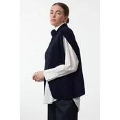 Trendyol Navy Blue Stand Collar Slit Poncho
