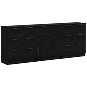 Vidaxl Strani šal s predalom 3 szt. Črna Orehovina 181 x 30 x 70 cm