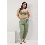 Trendyol Curve Khaki Pleated High Waist Carrot/Shalwar Beach Wear Plus Size Trousers