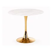 Stol Houston 1349 Zlato, Bijeli mramor, 75cm, Kaljeno staklo, Metalne