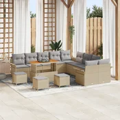 set vrtnih sofa s jastučićima Bež Poly Rattan Acacia 2-sjedalni vrtni kauč s prostorom za pohranu i jastučićima Bež Poly Rattan