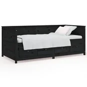 Vidaxl Dnevna postelja črna 75x190 cm trdna borovina