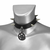 Ovratnica BAPHOMET RED CRYSTAL SPIKE LEATHER CHOKER - LSF9 54
