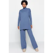 Trendyol Indigo Slit Wide Leg Tricot Top-Top Set