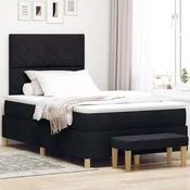 vidaXL Postelja s škatlastim vzmetenjem z vzmetnico in klopjo Črna 120x200 cm Tkanina