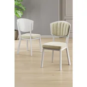 Hanah Home set trpezarijskih stolica Nape 4 kom, krem tkanina Babyface, bele metalne noge