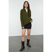 Trendyol Khaki Wide Pattern Soft Textured Stand Collar Knitwear Sweater