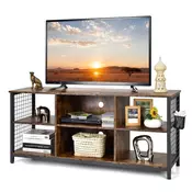 Northix TV omarica nizka z odprtimi predelki TV polica za televizorje do 65 inčev 140 x 40 x 62,5 cm Rustikalno rjava
