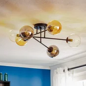 EMIBIG LIGHTING Stropna svetilka Glassy, črna, grafit/jantar/prozorna, 6-krilna. - Dnevna soba/jedilnica - Sodobni - črna, grafitna, jantar, prosojna - Steklo