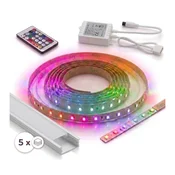 Komplet 1x LED RGBW traka DIGITAL LED/16,5W/230V 5 m + 5x ugradni profil 1 m + daljinski upravljac