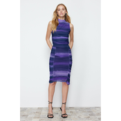 Trendyol Purple Tulle Gathered Fitted Midi Stretchy Knitted Skirt