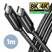 AXAGON BUCM4X-CM10AB USB-C zu USB-C Kabel, USB4 Gen 3×2, 1 m, PD 240W, 8K HD, ALU, geflochten - schwarz-BUCM4X-CM10AB