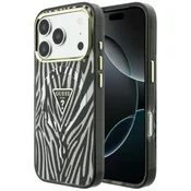 Ovitek Guess Leopard Glitter Triangle Logo MagSafe za iPhone 17 Pro Max/18 Pro Max - silver