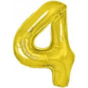 PartyPal Folija balon številka 4 FOUR zlat 100 cm, 1 kos.