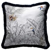 Casa Padrino luxury decorative pillow jungle & animals gray/multicolored/black 45 x 45 cm - Printed velvet cushion with fringes - Luxury decorative accessories
