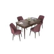 Hanah Home trpezarijski set Nef, sto na razvlacenje i 4 stolice, ploca u dekoru drveta Baroque, puder roze tkanina Jerry