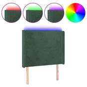 Vidaxl LED posteljno vzglavje temno zeleno 93x16x118/128 cm žamet