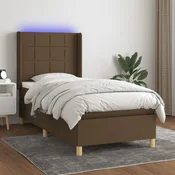 Greatstore Box spring postelja z vzmetnico LED temno rjava 100x200cm blago