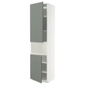 METOD Visoka omara za mv pečico+2vr/plc, bela/Nickebo mat sivo-zelena, 60x60x240 cm