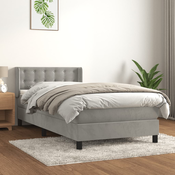 vidaXL Box spring postelja z vzmetnico svetlo siva 90x200 cm žamet