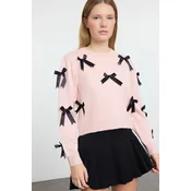 Trendyol Pink Soft Textured Ribbon/Bow Detailed Knitwear Sweater
