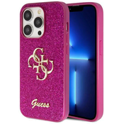 Guess Glitter Script Big 4G ovitek za iPhone 15 Pro, Roza
