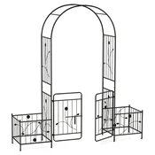 Costway Vrtna pergola z zaklepno vrati in stranskimi cvetličnimi koriti, 221 cm, črna