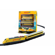 Rappa Rumeni vlak RegioJet s tirnicami 18 kosov iz plastike z zvokom in svetlobo v škatli 38x43x6cm