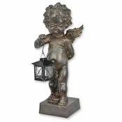 Casa Padrino Art Nouveau Decorative Sculpture Angel with Lantern H. 46.4 cm - Christmas Decoration