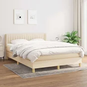 Greatstore Box spring postelja z vzmetnico krem 140x200 cm blago