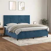 Greatstore Box spring postelja z vzmetnico temno modra 200x200 cm žamet