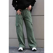 Madmext Womens Khaki Green Wide Leg Cargo Pocket Sweatpants