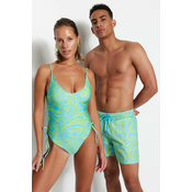 Trendyol Abstract Patterned V-Neck Tunnel Regular Swimsuit