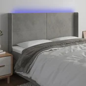Vidaxl vidaXL Vzglavje postelje z LED svetlo sivo 203x16x118/128 cm žamet