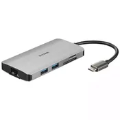 D-LINK docking station DUB-M810 (USB-C na 3x USB 3.0, 1x USB-C, HDMI, LAN, SD čitalec kartic), siv