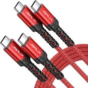 shumee 2x USB C NA USB C KABEL ZA HITRO POLNILO RDEČ 100W 20V 5A 2m