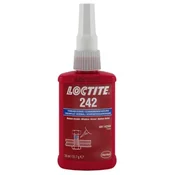 Loctite 242 50 ml modro lepilo za zavarovanje kovinskih navojev pred odvijanjem, srednja trdnost, srednja viskoznost, tiksotropno, hitro strjevanje na jeklu, medenini, demontaža z ročnim orodjem