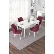 Hanah Home trpezarijski set Nef, sto na razvlacenje i 4 stolice, bela ploca, bordo tkanina Jerry