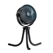 Premium prenosni ventilator Techsuit Baby Stroller2 z upogljivim trinožnim stojalom, štirimi hitrostmi in tihim delovanjem - črn