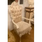 Casa Padrino luxury baroque dining room chair with armrests gold/white/cream - Magnificent baroque style kitchen chair - Luxury dining room furniture baroque style - Baroque furniture