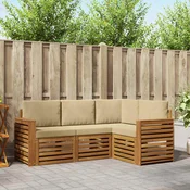 Setovi sofa s jastukom 4 pcs Prirodna i bež Cvrsto drvo akacije