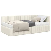 Kutni krevetni okvir s madracem s uzglavljem 2 pcs Krema Baršun