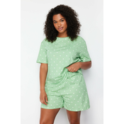 Trendyol Curve Mint Heart Patterned Knitted Pajamas Set
